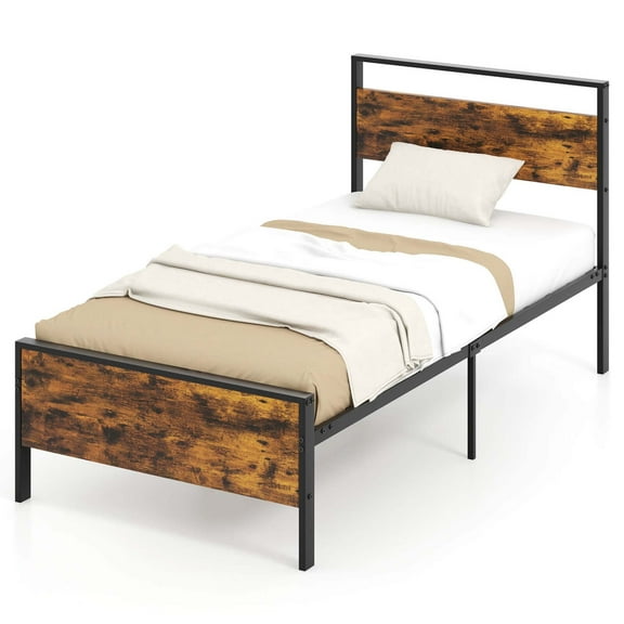 Costway Twin Size Bed Frame with Wooden Headboard and Footboard Under-Bed Storage