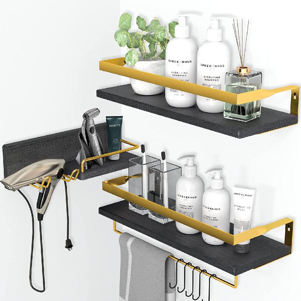 Rustic Floating Shelves, Decorative Storage Shelves with Towel Bar