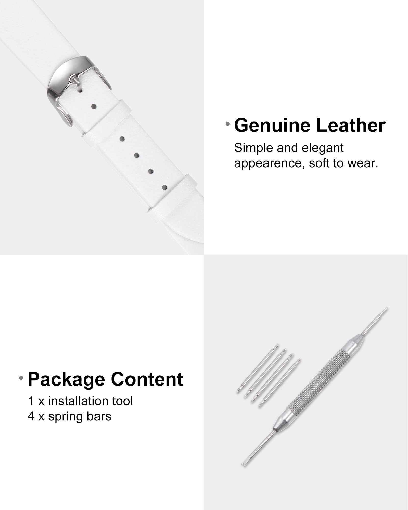 Unique Bargains Multi-sizes Genuine Leather Band Flat Thin Elegant Leather Watch Strap  14mm White Band with Silver Buckle