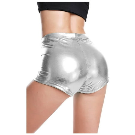 HYSYSB Womens Underwear high Waisted Underwear for Women tummy Control Shapewear womens Panties panty Leather Short Glossy Trousers Faux High Dance Shorts Waist Pants panties for Women Silver M