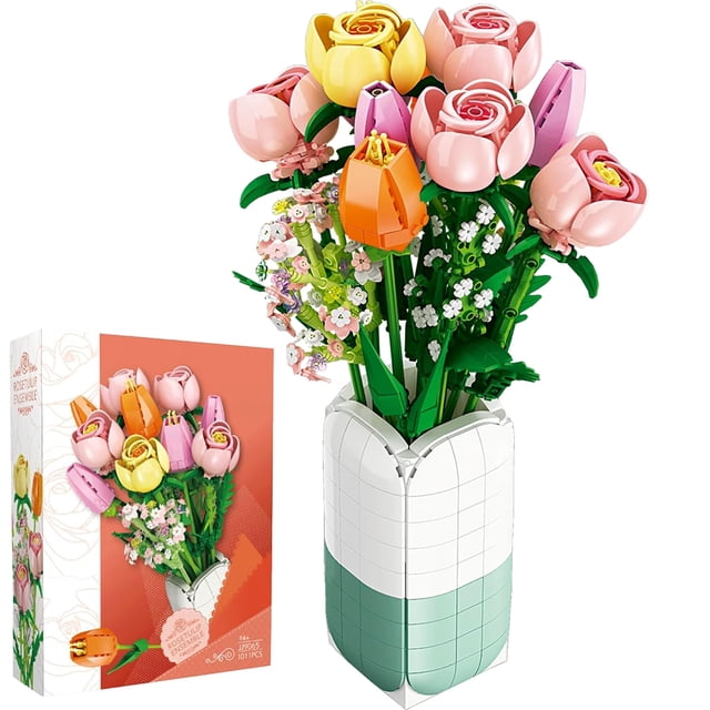 Set de construcción de ramo de flores EMANNON de 1011 piezas con jarrón