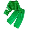 thumbnail image 2 of ATOGUTA Teen Girl Spring Outfits Size 3T-10 Long Sleeve Shirts with Wide Leg Pants 3 Piece Outfits Green, 2 of 5
