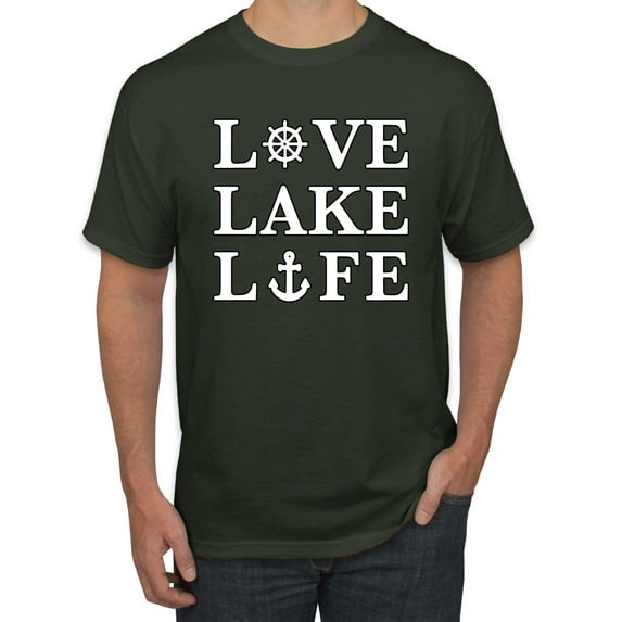 Wild Bobby, Anchor Wheels Love Lake Life, Men Graphic Tee, Forest Green, Small