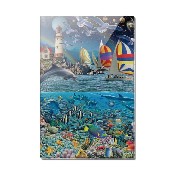 Ocean Shore Lighthouse Beach Slice of Life Rectangle Acrylic Fridge Refrigerator Magnet