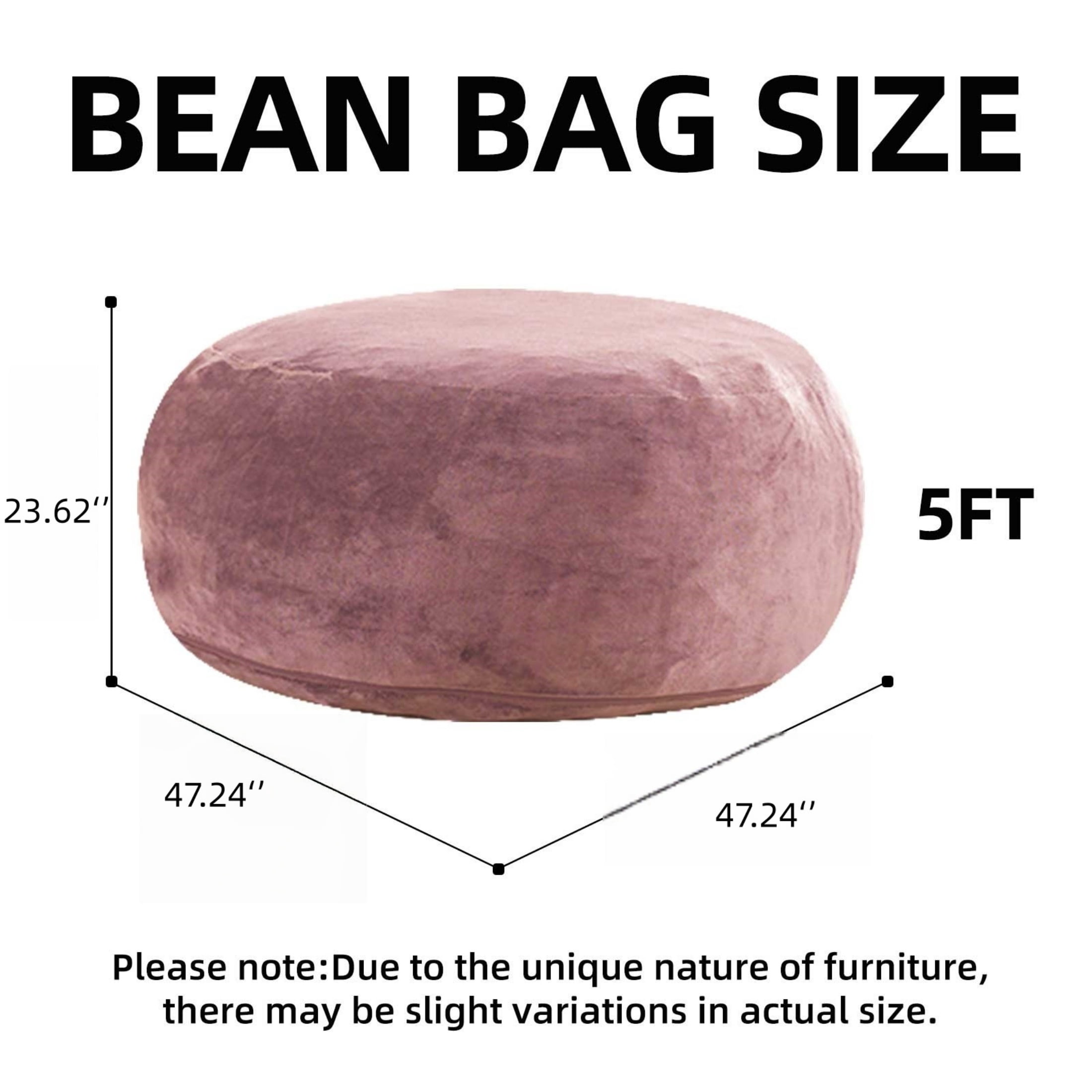 ShiKeyi 5FT Bean Bag Chairs for Adults & Teens, Memory Foam Filler Round Sofa Lounge Chair with Removable Washable Flannel Cover for Bedroom Dorm, Pink
