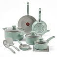 thumbnail image 1 of T-Fal Refresh Ceramic Nonstick Cookware Set, Oven Safe Up to 350ºF, 12-Piece, Includes Stockpot, Griddle, Frying Pans, Utensils, Ceramic Pots and Pans Set, Mint Green, 1 of 5