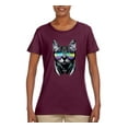 thumbnail image 2 of DJ Kitty Cat with Headphones | Womens Cat Lover Graphic T-Shirt, Maroon, Medium, 2 of 3