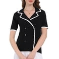 thumbnail image 1 of INSPIRAR CHIC Blusa de verano de manga corta de doble botonadura de color contrastante para mujeres L Negro, 1 of 4