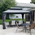 thumbnail image 3 of PURPLE LEAF 11' X 14' Permanent Hardtop Aluminum Frame Gazebo with Galvanized Steel Double Roof for Patio Lawn and Garden, Curtains and Netting Included, Grey, 3 of 16