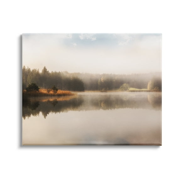 Stupell Indtries Autumn Lake Misty Landscape Distant Pine Tree Forest,20 x 16,Design by Irene Weisz