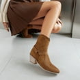 thumbnail image 6 of Xfvqtps Womens Western Ankle Boots British Style Pointed Toe Booties with Metal Buckle Side Zip Wooden Low Heel Fashion Boots Brown, 6 of 7
