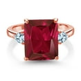 thumbnail image 2 of Gem Stone King 6.04 Ct Red Created Ruby Sky Blue Aquamarine 18K Rose Gold Plated Silver 3-Stone Women Engagement Ring (Size 7), 2 of 3
