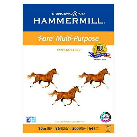Hammermill Paper, Fore MP Paper, 20lb, A4, 210mm x 297mm, 96 Bright, 500 Sheets / 1 Ream (103036R), Made In The USA