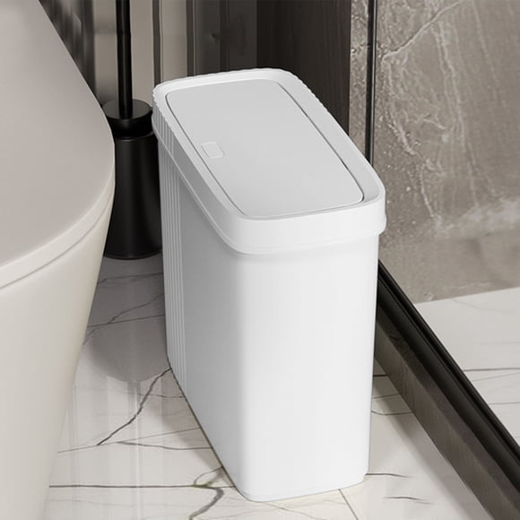 RKSTN trash can Bathroom Trash Can With Lid Garbage Can With Press Lid Plastic Wastebasket With Popup Lid For Toilet Office Bedroom Living Room