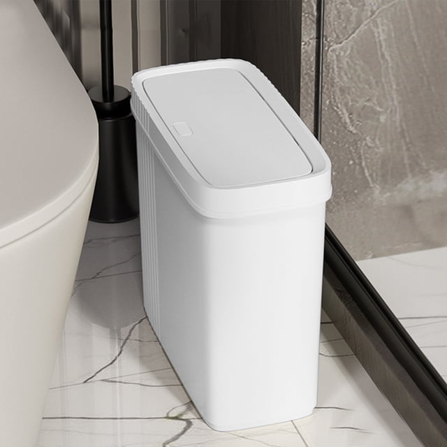RKSTN trash can Bathroom Trash Can With Lid Garbage Can With Press Lid Plastic Wastebasket With Popup Lid For Toilet Office Bedroom Living Room