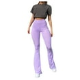 thumbnail image 2 of Jacenvly women's pants Flared Pants Extra Long Elastic Waisted Plain Trousers for Women Spring Purple Casual Elastic High Waist Trousers, 2 of 9