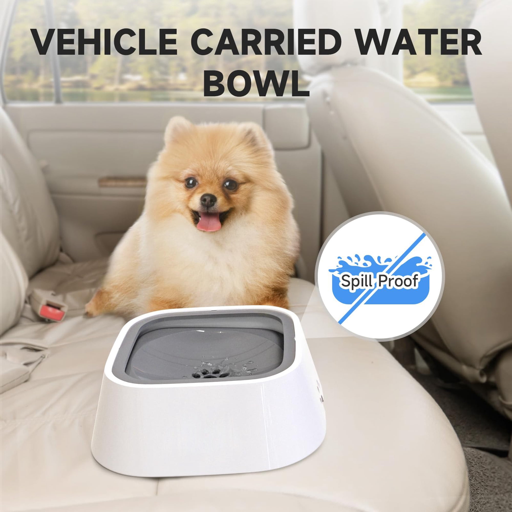 Slow Feeder Water Bowl for Dogs and Cats, 35oz/1L No Spill No Drip Pet Trael Bowl, Splash Proof Design for Car, Ce, Home Use, Keeps Floor and Beard Dry, Dishwasher Safe, Grey