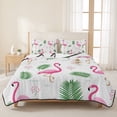 thumbnail image 3 of Twin XL Quilt Set 68''x98'', Pink Flamingos Lightweight Summer Bedspread Coverlet Set with 2 Pillow Shams, Summer Green Tropical Palm Leaves Breathable All Season Quilt Bedding for Dorm/Guest Room, 3 of 9