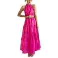thumbnail image 1 of SUNSIOM Robe Longue pour Femme, Élégante Robe d'Été Sans Manches à Col Roulé à Carreaux, Robe Évasée, Robe de Cocktail avec Ceinture, 1 of 9