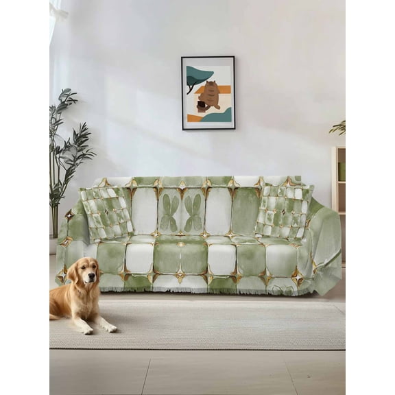 Sage Green Geometric Couch Cover for Dogs, Modern Abstract Art Botanical Washable Sofa Covers Slipcover for Pets Dogs Futon Cover, Couch Recliner Covers, Oversized Chair Slipcover 71"x91"