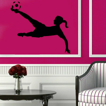 Stickalz llc Soccer Wall Decals Girl Football Player Sport Gym Vinyl Sticker Home Decor Art Wall Decor Sticker Decal size 22x30 Color