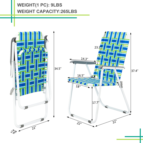 OUSITAI 2pcs Steel Tube PP Webbing Bearing 120kg Folding Beach Chair Blue Strip - image 5 of 5