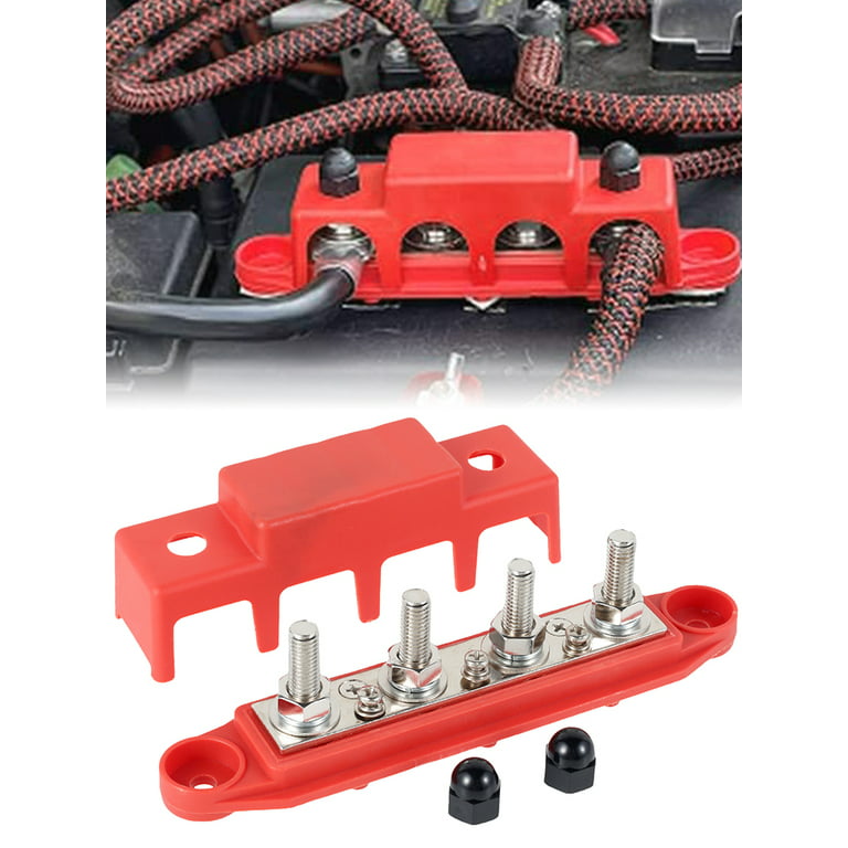 Red 4 Post Busbar Bus Bar Power Distribution Block with Cover M8 Terminal  Studs