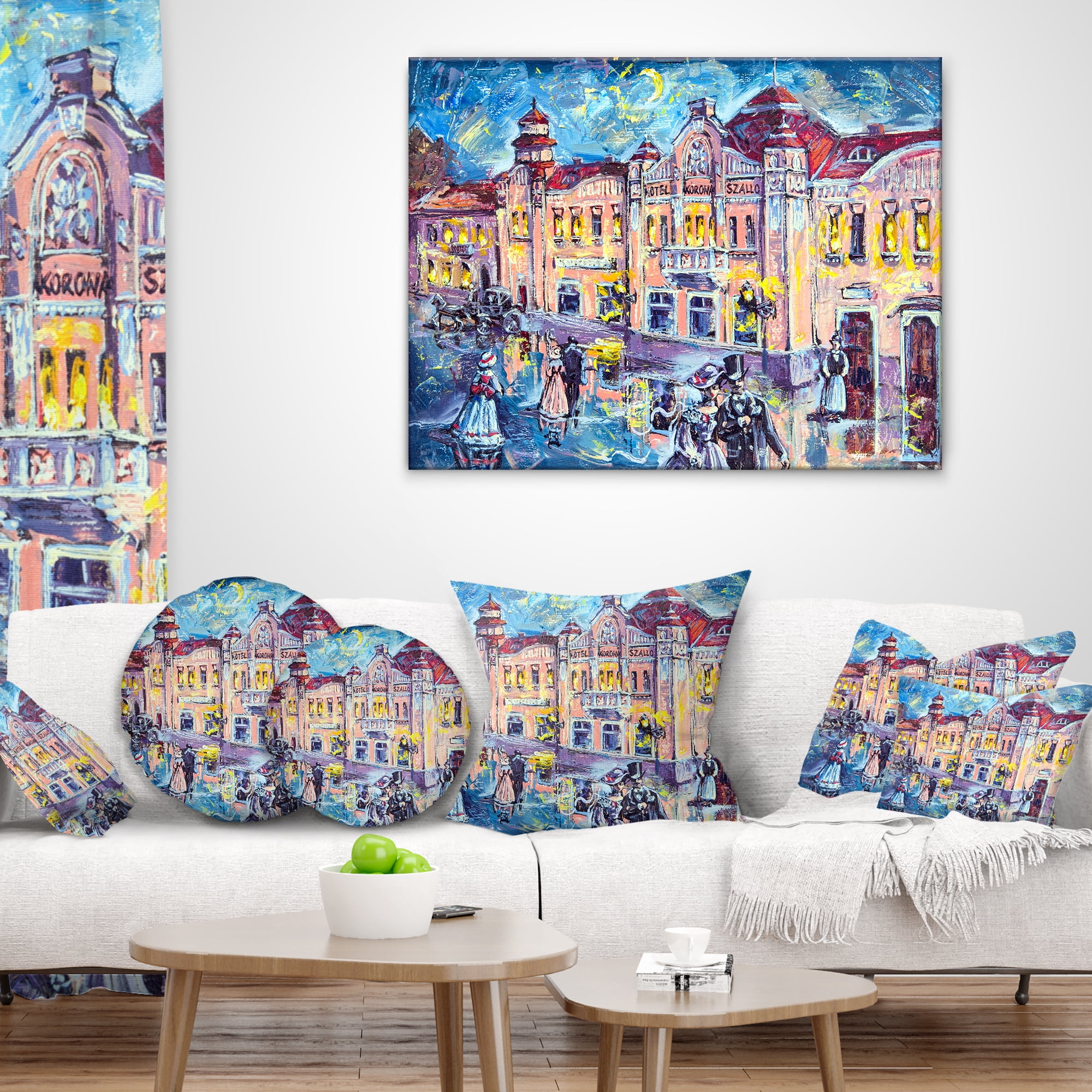 Designart City at Night with People - Cityscape Throw Pillow - 12x20