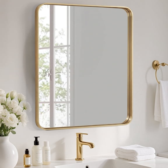 EDX Bathroom Mirror 36"x 40"Wall Mirror with Rectangular Metal Frame, Gold