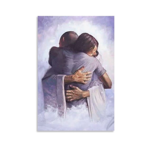 Christ Jesus Hugging Man Wall Art Decor Jesus Healing Man Bible Canvas Painting Canvas Wall Art Poster Decorative Bedroom Modern Home Print Picture Artworks Posters 16x24inch(40x60cm)