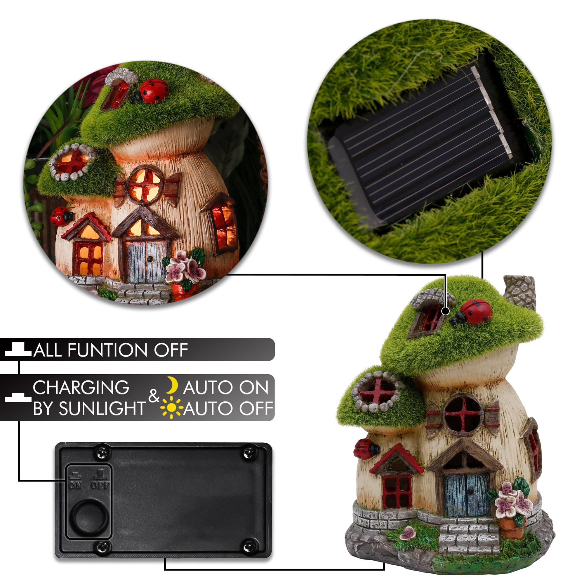 TERESA'S COLLECTIONS Mushroom Garden Statues with Solar Light, Cute Flocked  Fairy House Accessories Resin Cottage Figurines Lawn Ornaments Outdoor
