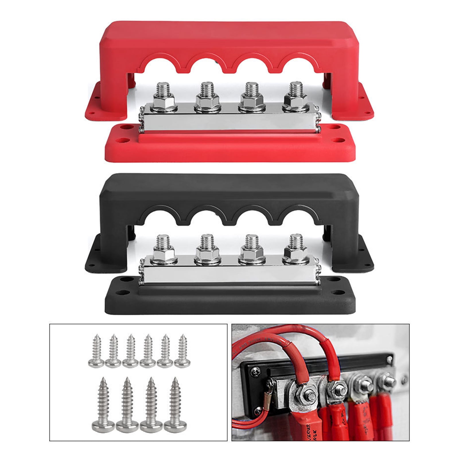 4 Post Power Distribution Block Bus with Cover 600A Marine Bus Terminals Distribution Block (3/8”)