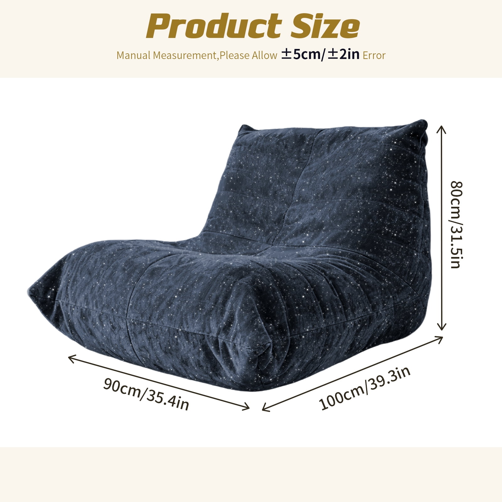Leumius Bean Bag Chair,L-Shaped Memory Foam Bean Bag Sofa for Adults,Beanbags Lazy Sofa for Bedroom, Living Room, Office and Home,Blue