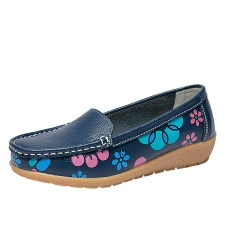 JDEFEG Women Casual Shoes Ladies Casual Shoes Wedge Heel Flowers Print Comfort Solid Color Single Shoes Loafers Casual Shoes Wedge High Heels Dark Blue 41