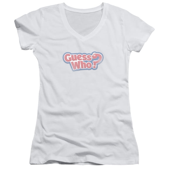 Guess Who Guess Who Distressed Logo Junior Women's V-Neck T-Shirt White
