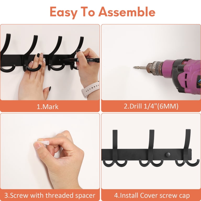 Optish 2-Pack Wall-Mounted Coat Rack, 16-Inch Black photo 7