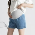 thumbnail image 2 of Hinvhai Maternity Jean Shorts for Women Low Waist Ripped Stretchy Comfy Soft Summer Denim Short Pants Blue M(M), 2 of 8