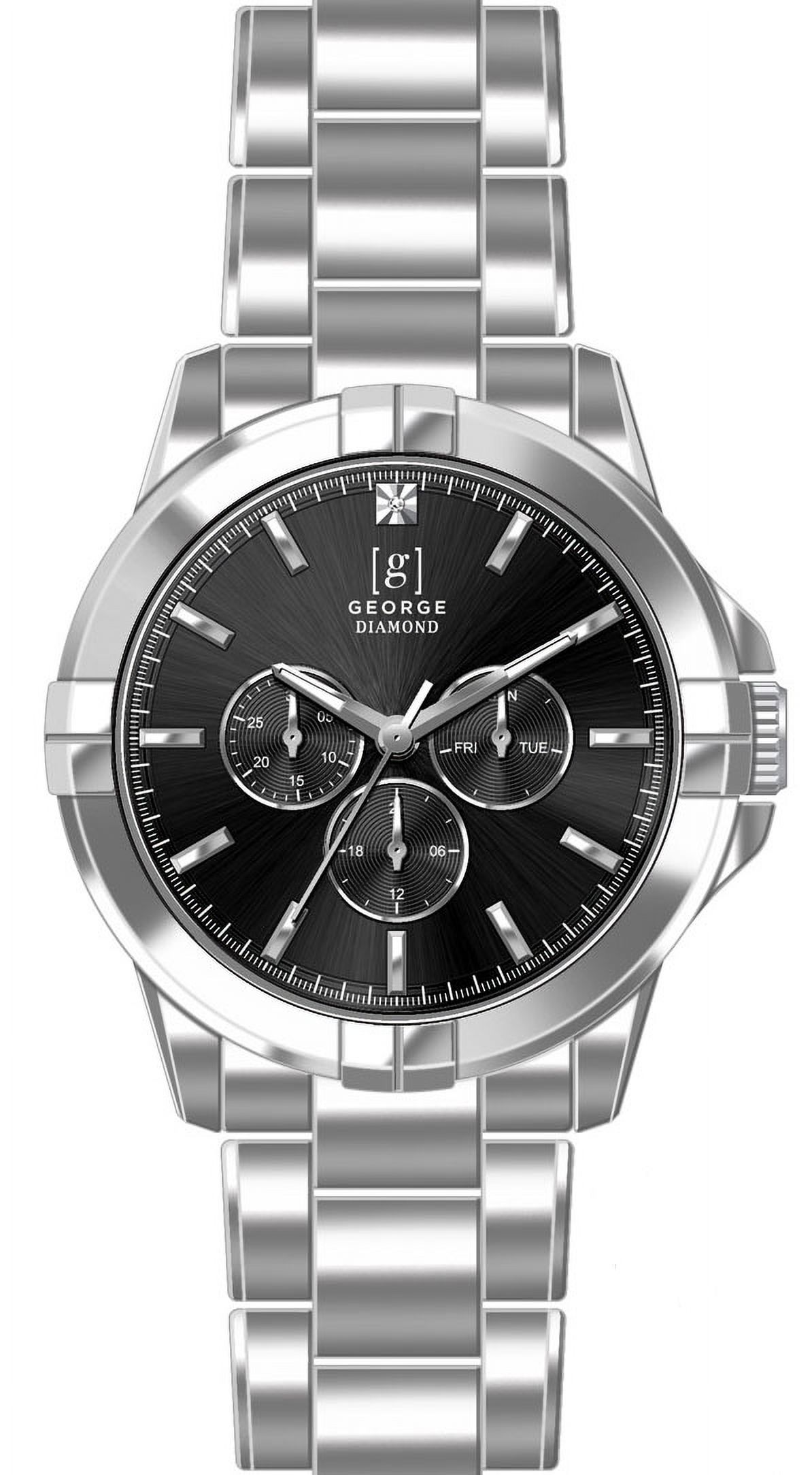 George Men's 41mm Silver Tone Black Dial Genuine Diamond Bracelet Watch