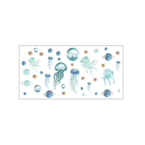 Wosthever Adhesivo decorativo para ventana de pared de medusas de PVC para oficina, pegatina de criaturas marinas para dormitorio, papel tapiz Decoración del hogar