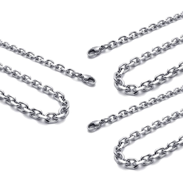 3X Cadena de Joyeria de Hombres Y Mujeres, Collar de Acero Inoxidable, Color Plata– Anchura 3mm – Longitud 70cm