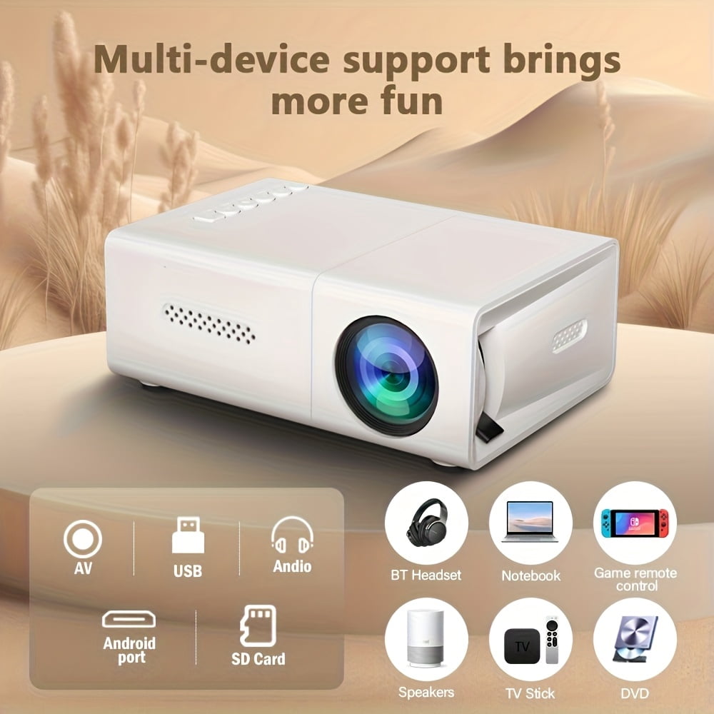 Portable Mini Projector, USB-powered, Native Resolution 320X240 1080P Full HD HomeTheater Projector, Compatible with Smartphones/tablets/laptops, Ideal for Movies, Gaming, Plug-and-play Mini Cinema.