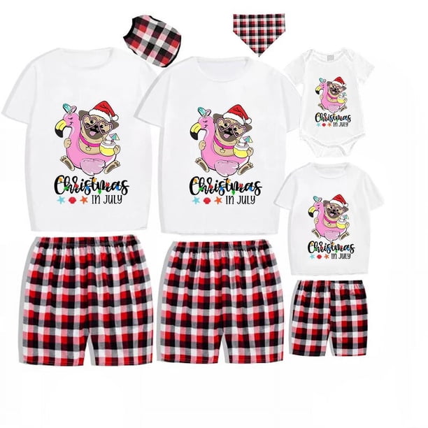 Pijamas familiares navideños a juego Navidad en julio Conjuntos de pijamas cortos grises para mascotas
