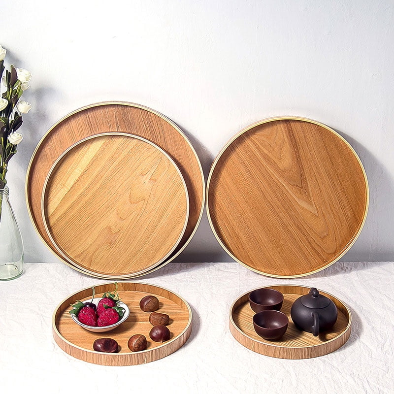 21-33cm Round Wooden Serving Tray for Fruit Tea Breakfast Wood Kitchen Platter