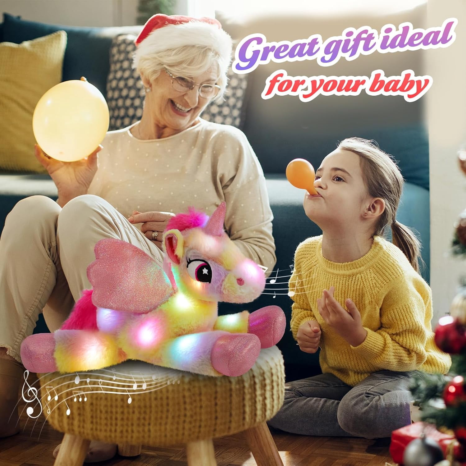Glow Guards 18" Light up Musical Rainbow Unicorn Stuffed Animal,Glitter Sequins Unicorn Plush Toy,Children's Day Birthday Holiday for Girls Toddlers