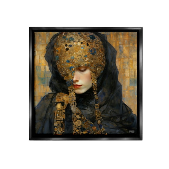 Stupell Industries Geometric Patterned Portrait Abstract Painting Black Floater Framed Canvas Art Print Wall Art, 18 x 18