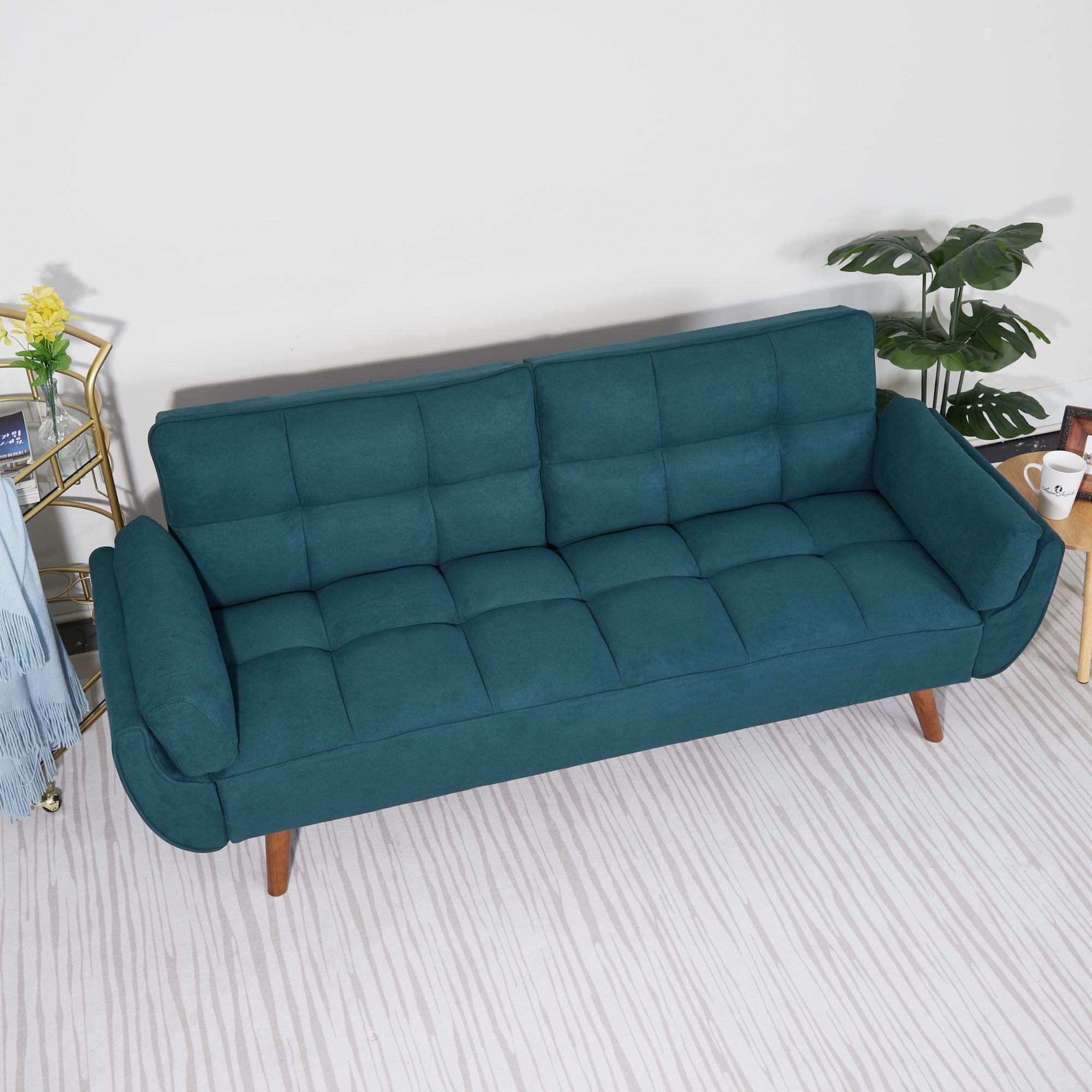 Gewnee Mid-Century Modern Green Sofa - Solid Eucalyptus Wood Frame, 500 lbs Capacity, S-Shaped Springs for Apartments, Living Rooms, Studies
