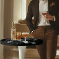 thumbnail image 4 of SEANATIVE Round Fitted Tablecloth Set of 2 Decorative Bar Table Cover Stretch Cocktail Table Topper Cap Table Cloth with Elastic Edged for Outdoor Indoor, Dragonfly Flower Pearl Print Black, 4 of 7