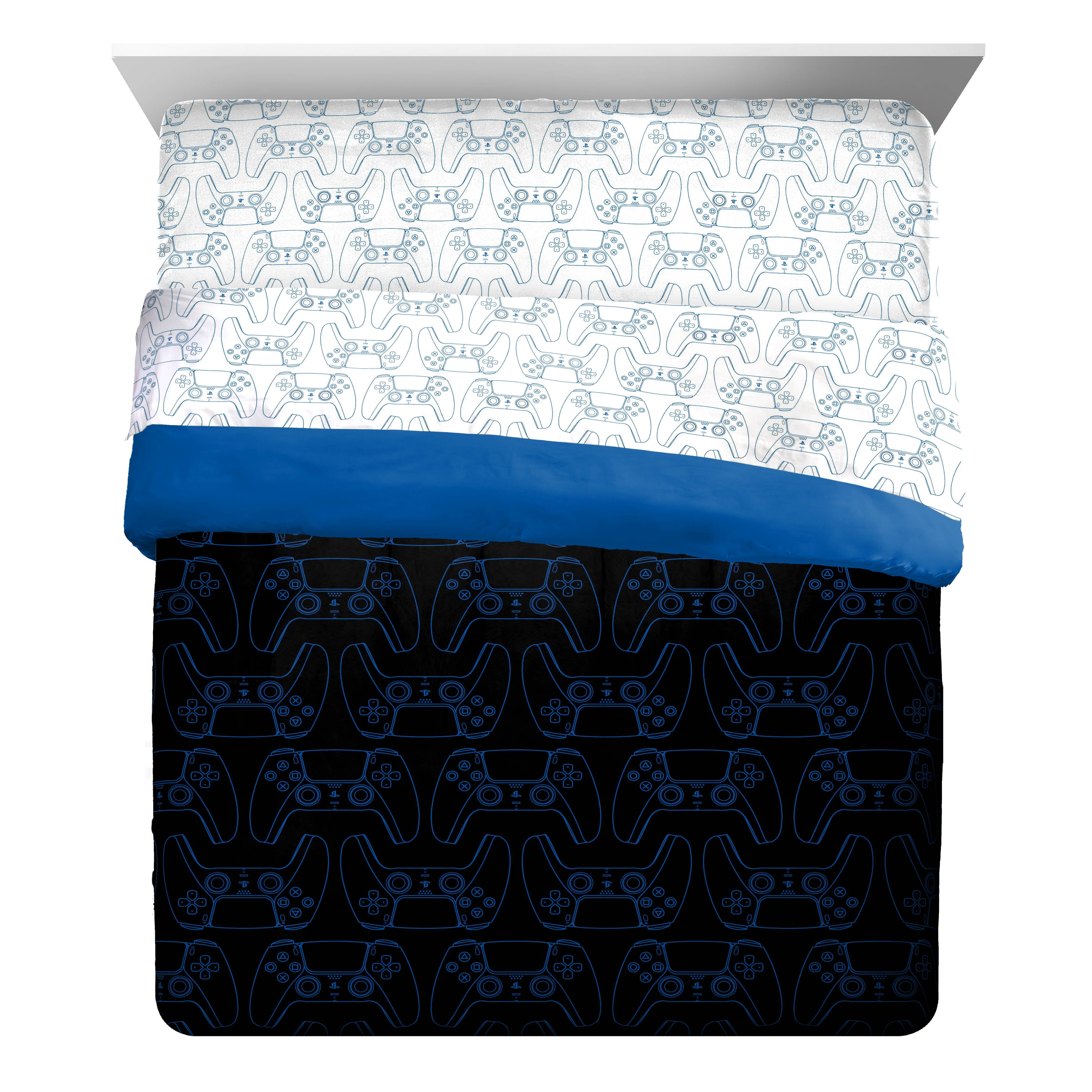 Sony PlayStation Blue & Black 7 Piece Full Bed Set w/ Sham , 100% Microfiber