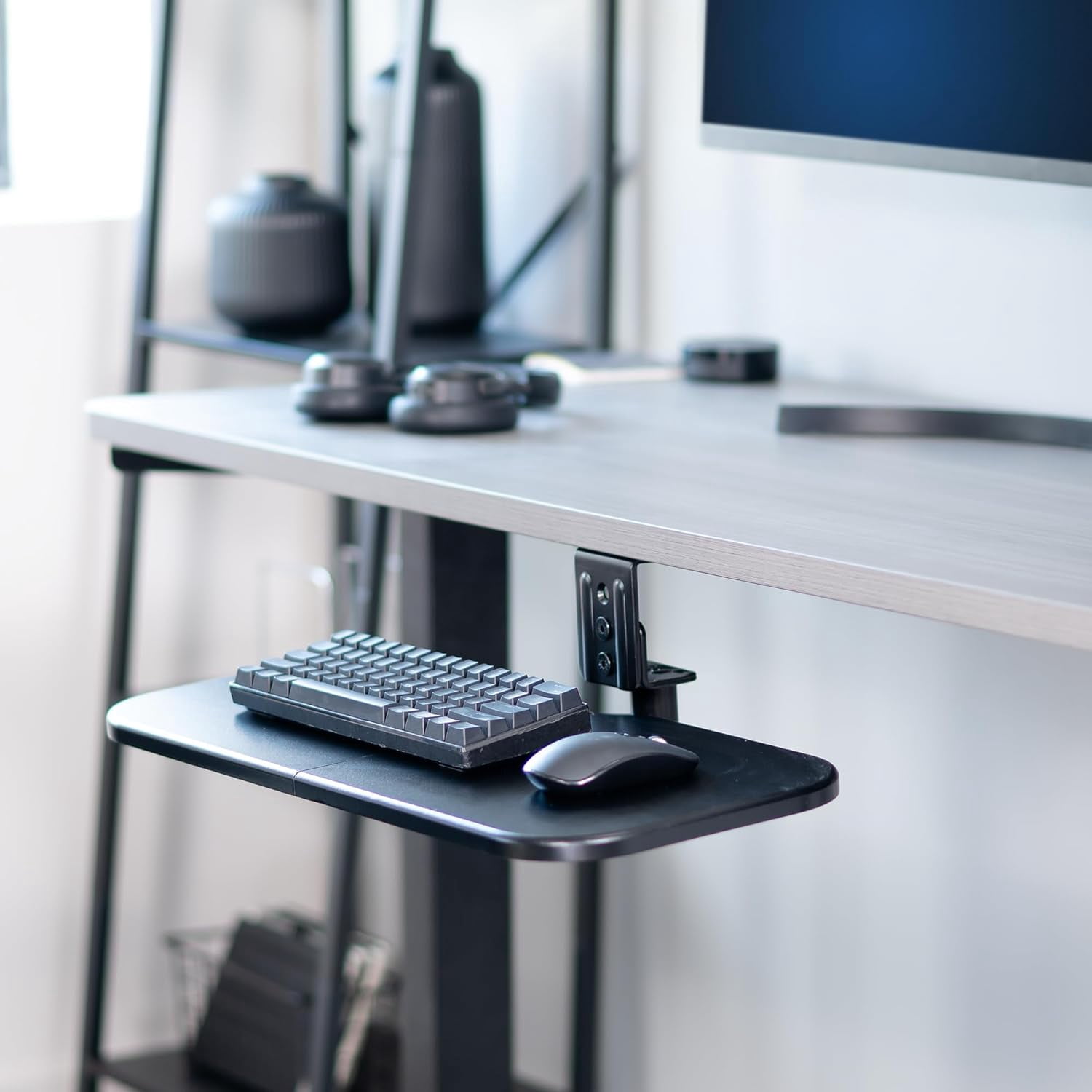 Under Desk Rotating Keyboard Tray, 23x10 Inch Ergonomic Swiveling Mouse Platform with 360 Rotation for PC Computer Setup, Black