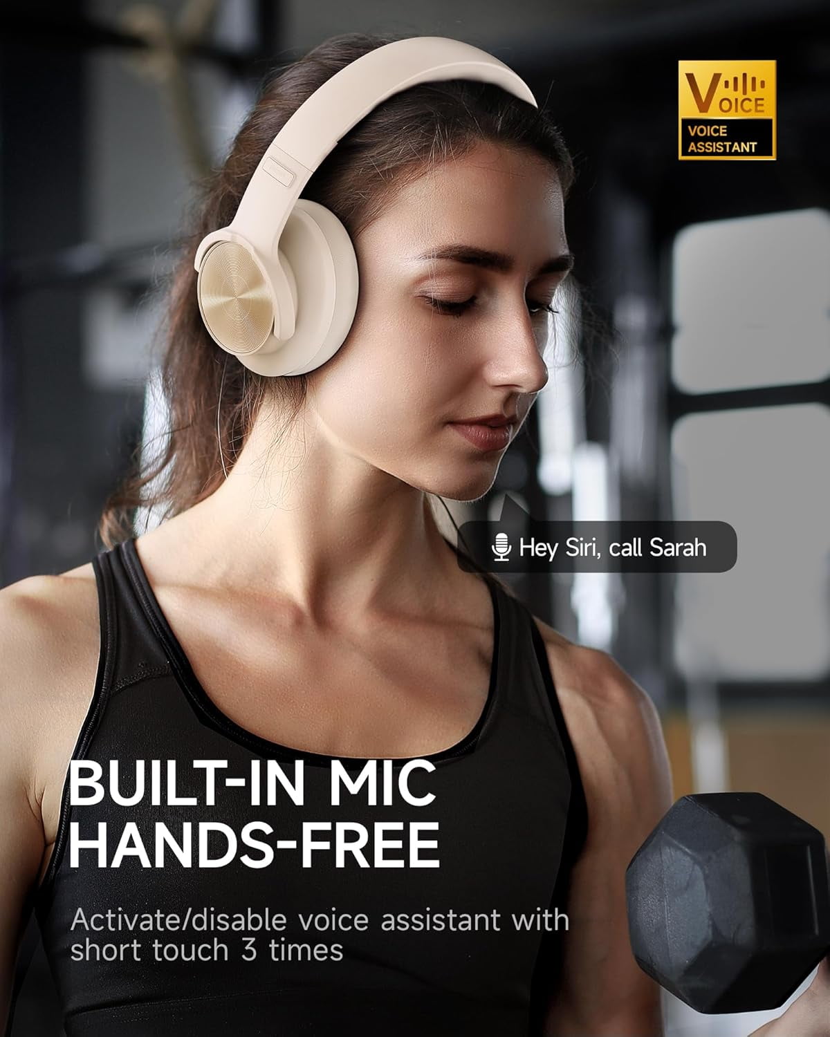 Picun B8 Bluetooth Headphones, 120 Hours Headphone Wireless Bluetooth, Hands-Free Calls, 3EQ & Game Mode, Foldable Headphones Over Ear for Travel Home Office Cellphone PC Khaki White